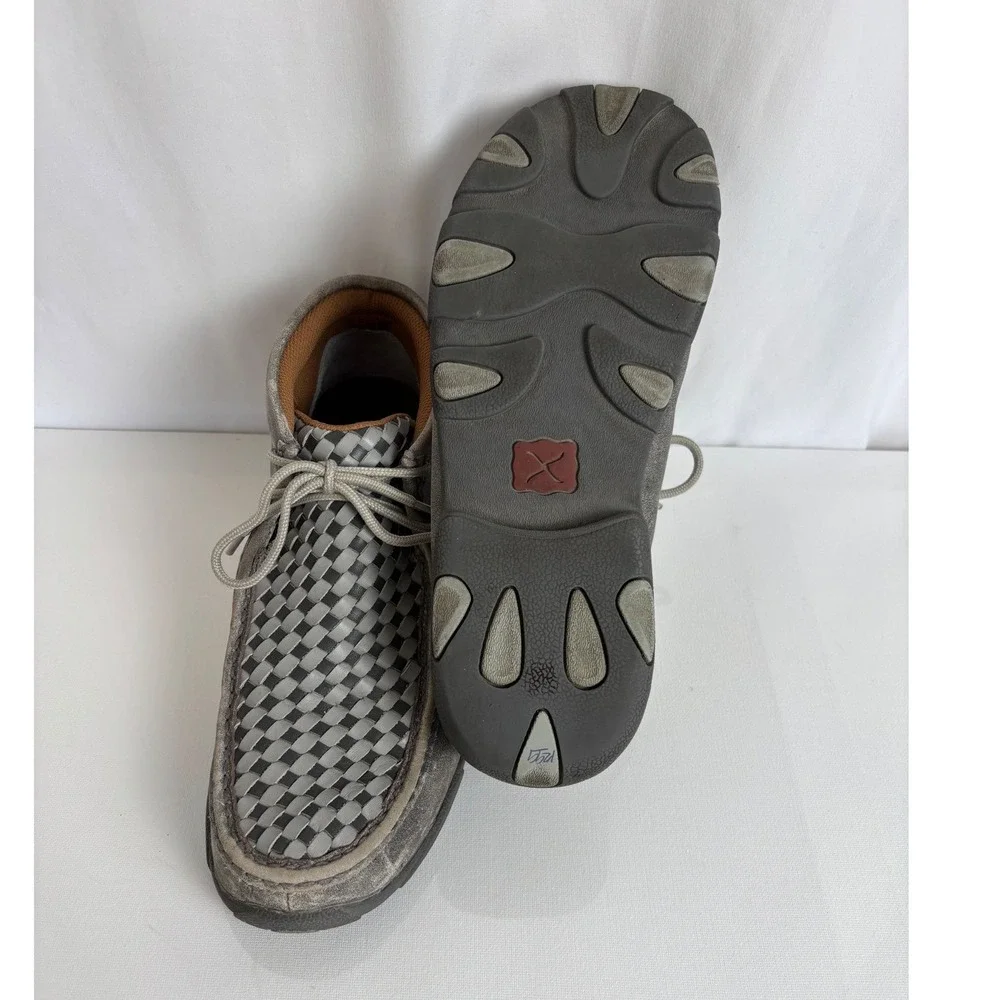 Twisted X Driving Moc Mens 9M Grey Leather Woven Checkerboard Chukka MDM0073